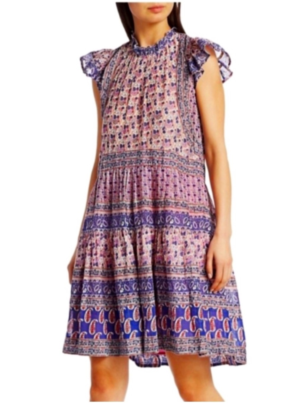 Sea New York Pink and Purple Printed Tiered Mini Dress